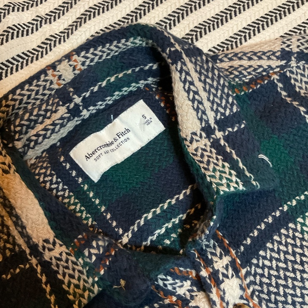 Abercrombie & Fitch Navy and Green Plaid Shirt - Picture 3 of 6